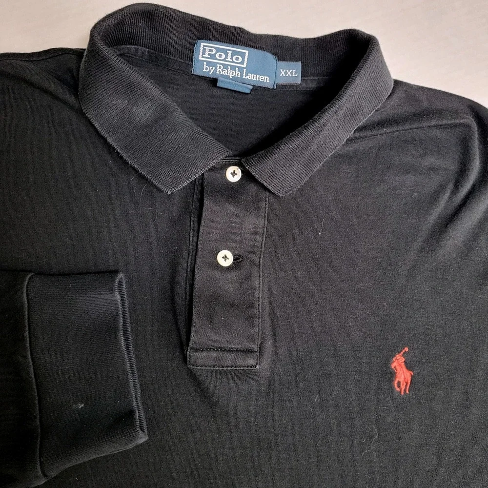 Polo Ralph Lauren Mens XXL‎ Black Long Sleeve Polo Shirt Embroidered Red Pony